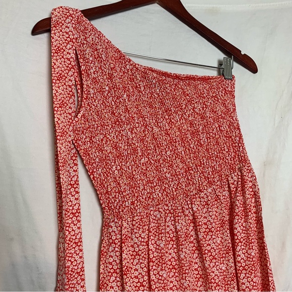 NWT PrettyGarden Red Ditsy Floral One Shoulder Strap Tiered Maxi Dress Sz Small - Picture 5 of 10